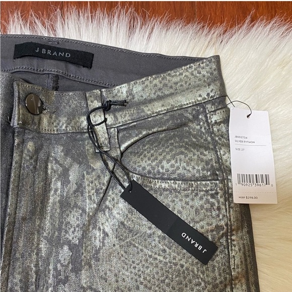 New J Brand Leenah metallic snakeskin python animal print high rise coated jeans - Picture 3 of 5